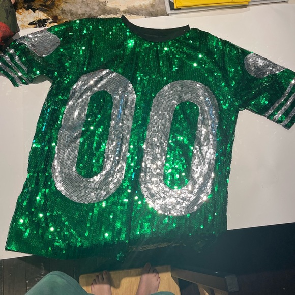 Green sequin jersey shirt dress - Picture 1 of 4